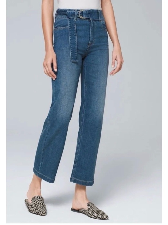 White House Black Market Denim - WHBM Wide Leg High Rise Crop with D-Ring Belt